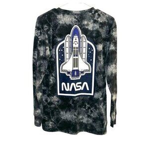 NASA Hyper Space Black Tie Dye Long Sleeve Pullover T-Shirt Unisex Small